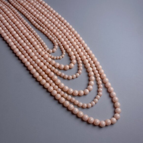 Baublebar Mutli Strand Layered Pastel Pink Peach Beaded Large Statement Necklace - Picture 6 of 12